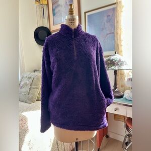 NWOT Lands’ End Deep Purple Sherpa Fleece Quarter Zip Pullover